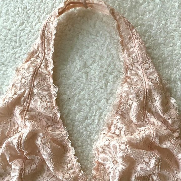 Anthropologie Lacy Halter Plunge Bralette Floral Sz L Peach Wireless NWOT - Picture 9 of 11